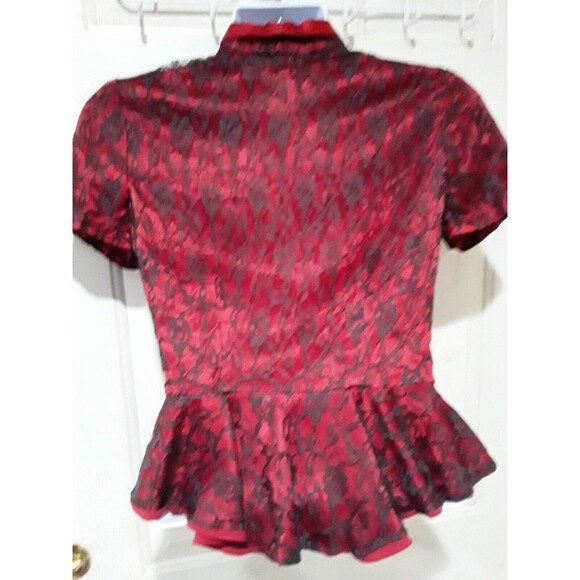 Vintage Blouse,Jolie Madame Top, Fitted Red Satin/ Black Lace, Goth, Steampunk - Picture 7 of 10
